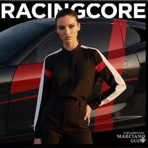 Marciano Vintage 90s Theme Color Block BLK/White/Red Button Shirt Size XS